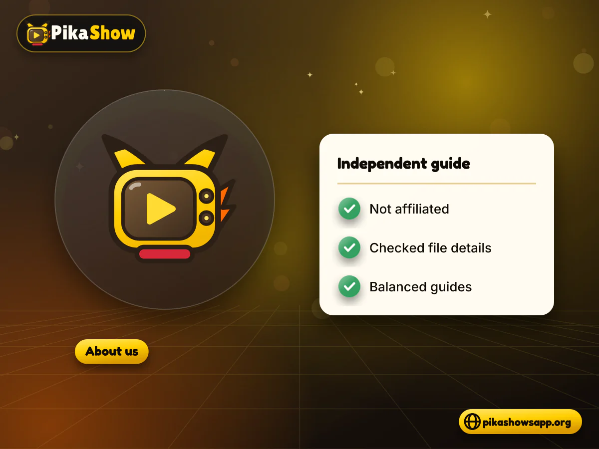 PikaShow mascot beside a document listing independent, checked and balanced guide principles