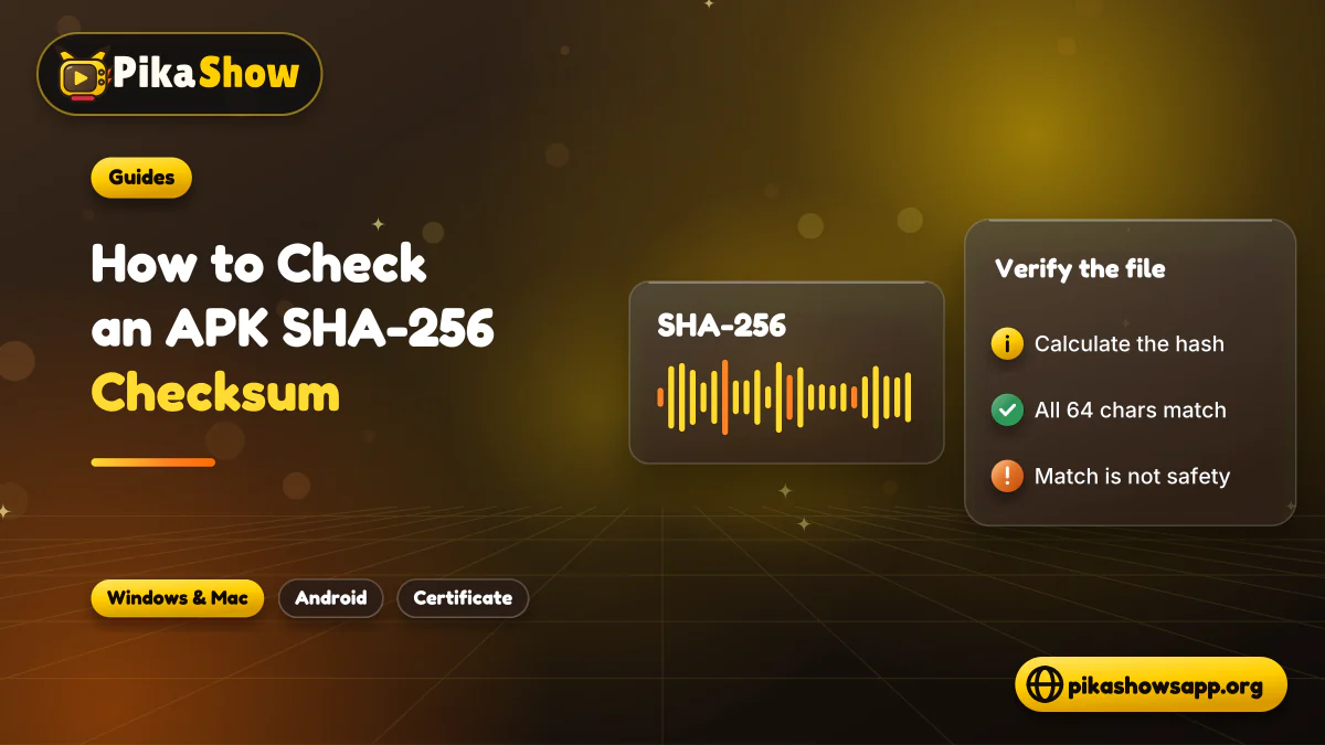 APK SHA-256 checksum being compared character by character next to a signing certificate check