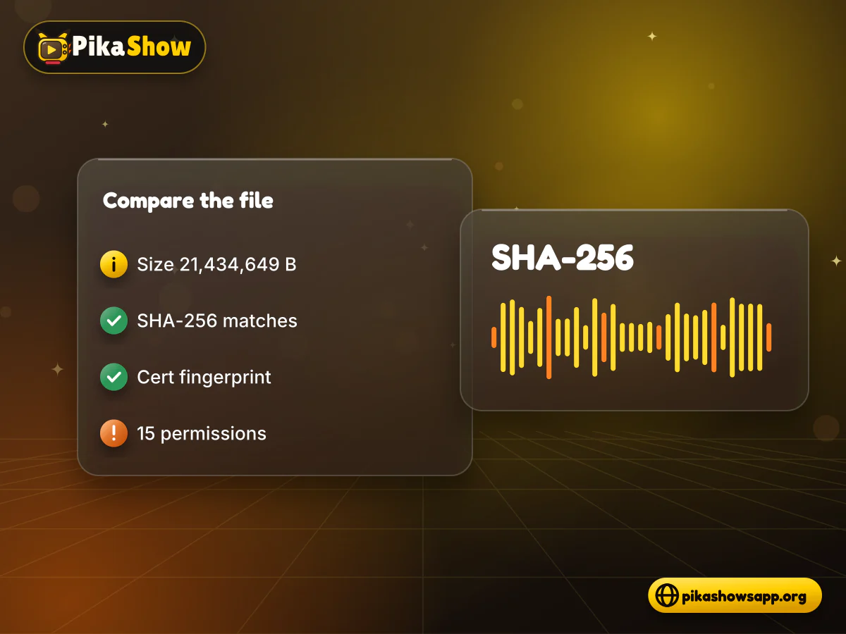 Compare the checksum APK file beside a SHA-256 hash and certificate fingerprint being compared after an apkpikashow download