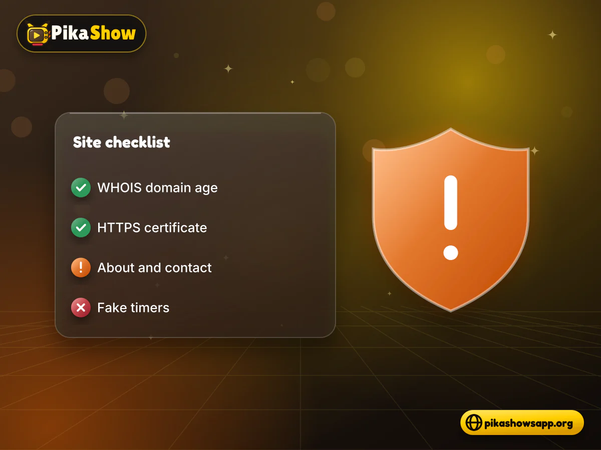 apkpikashow site checklist Checklist covering WHOIS age, HTTPS certificate and contact page for an apkpikashow site
