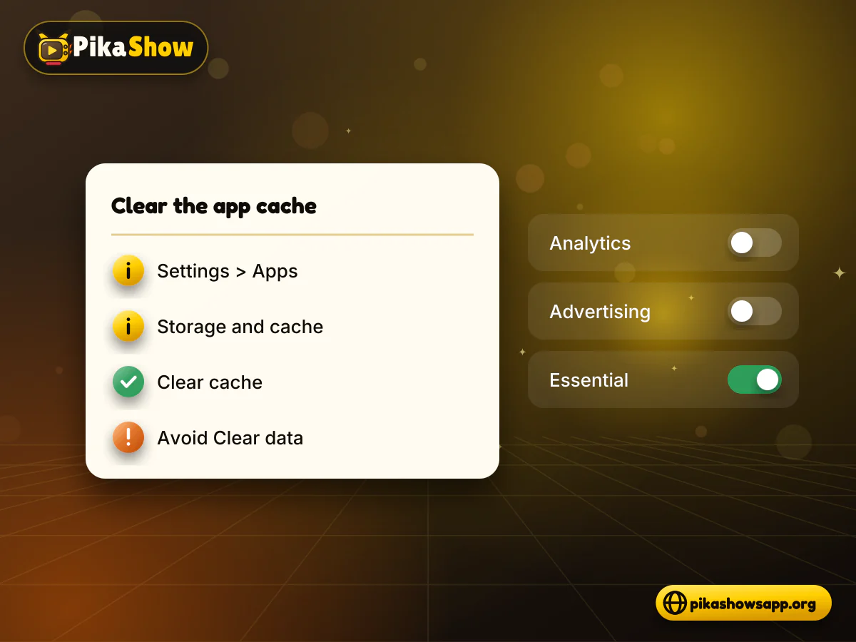 Android storage settings with Clear cache highlighted to fix the PikaShow app freezing or not opening