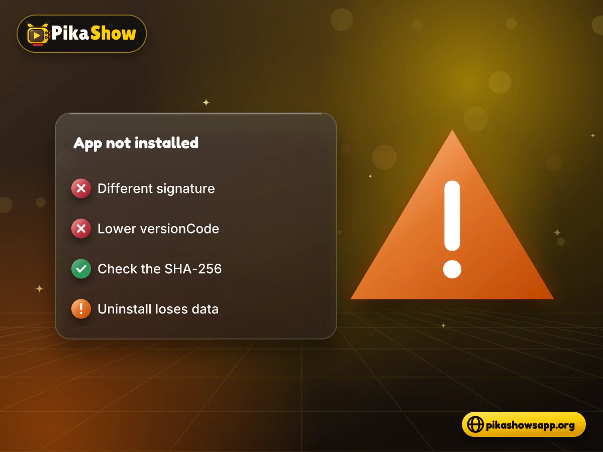 App not installed during update Android dialog saying App not installed as the PikaShow update package conflicts with an existing package