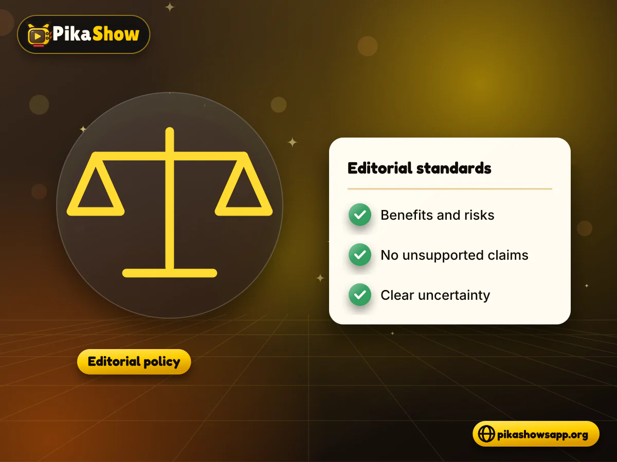Editorial standards Balance scale beside a document of editorial standards covering risks, claims and uncertainty
