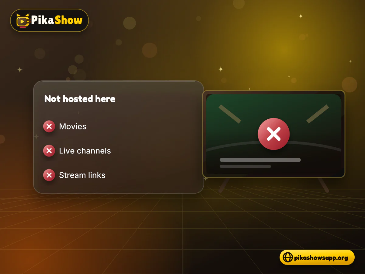 No hosted streams Locked television screen beside a list confirming no movies, live channels or stream links are hosted