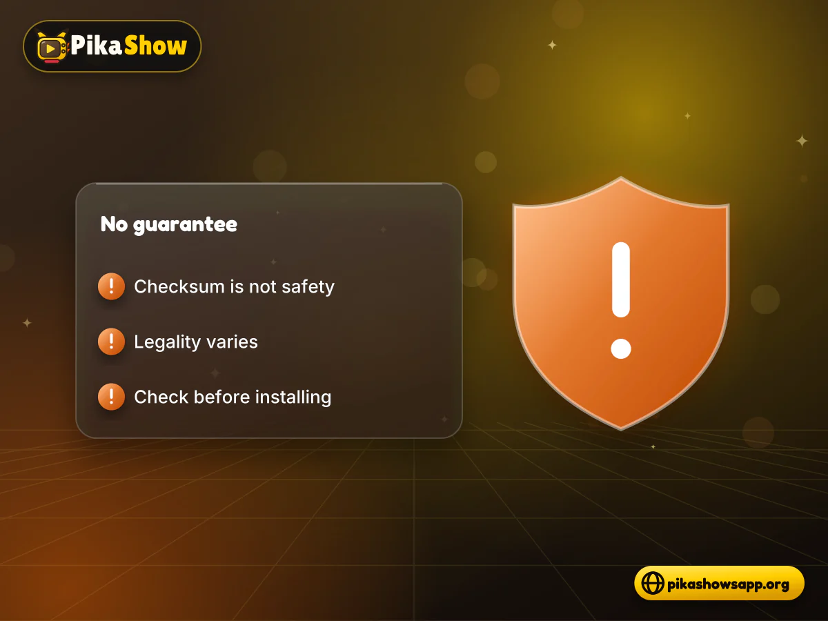 No safety guarantee Warning checklist that a checksum is not a safety guarantee and legality varies beside a shield