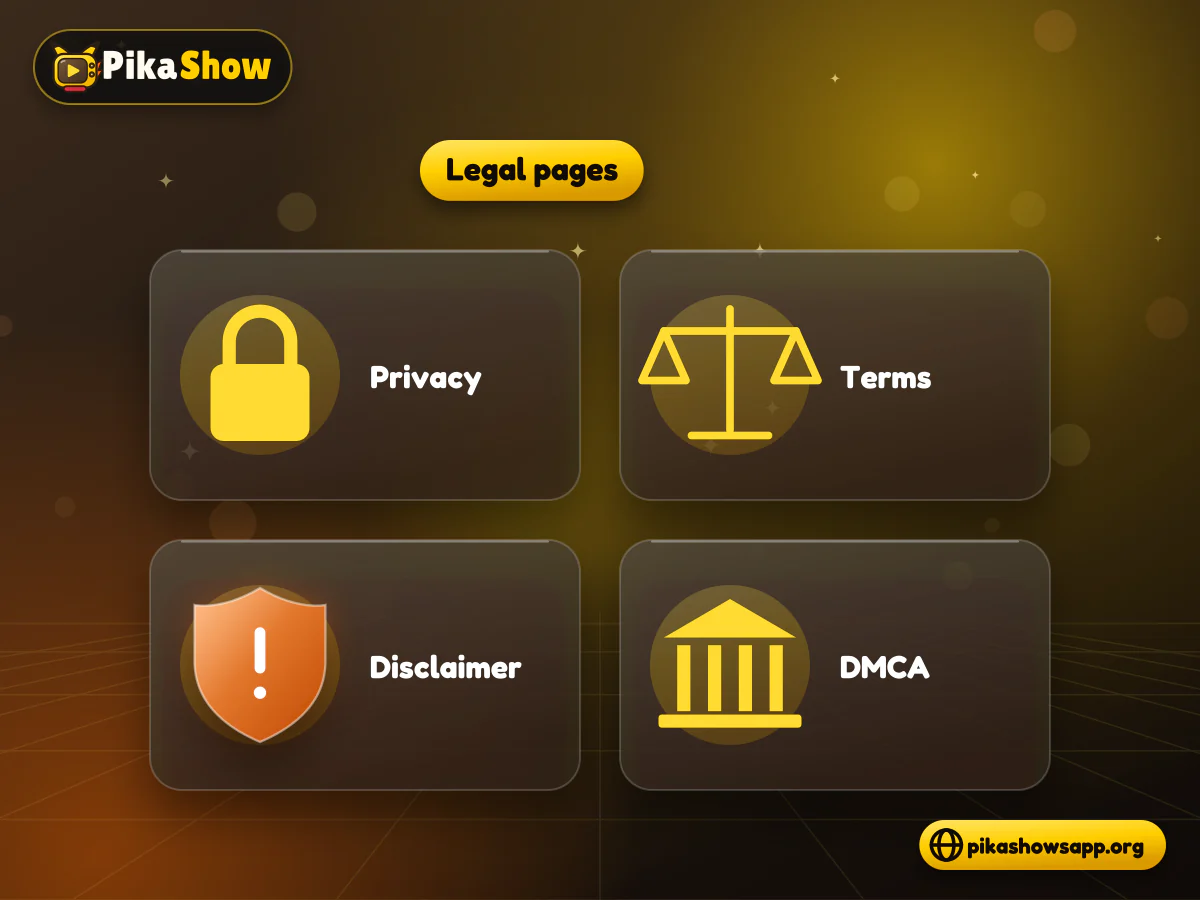 Privacy, terms and DMCA Four tiles for privacy policy, terms, disclaimer and DMCA copyright pages