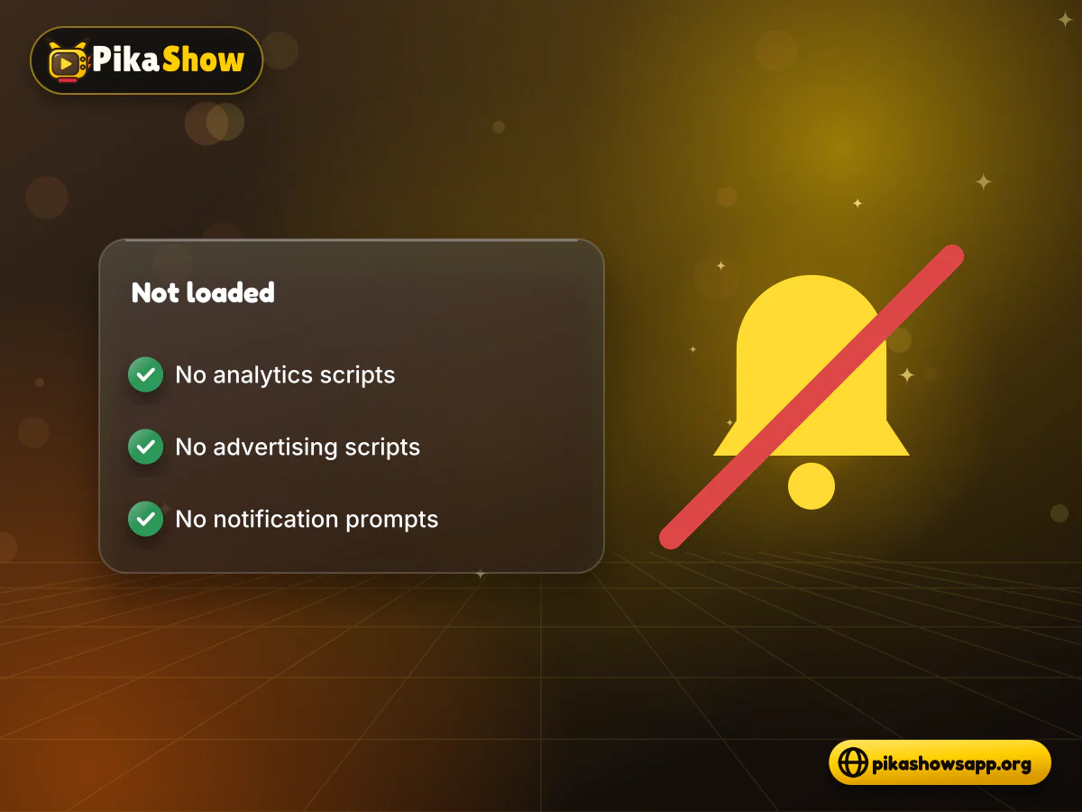 No tracking scripts Checklist confirming no analytics, advertising or notification scripts beside a crossed-out bell