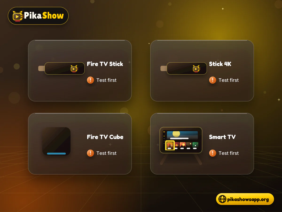 Fire TV device compatibility Streaming stick, 4K stick, media cube and smart TV icons each shown with a compatibility status badge